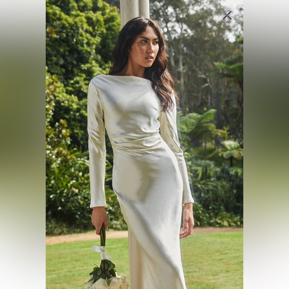 Silky Ivory Cowl Back Satin Maxi Dress - Picture 5 of 5